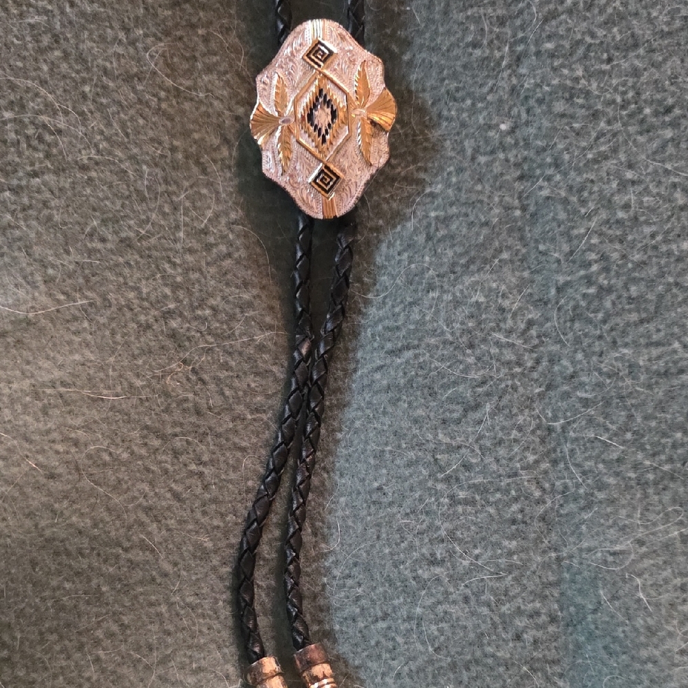 Western Bolo Tie with Silver and Black Design